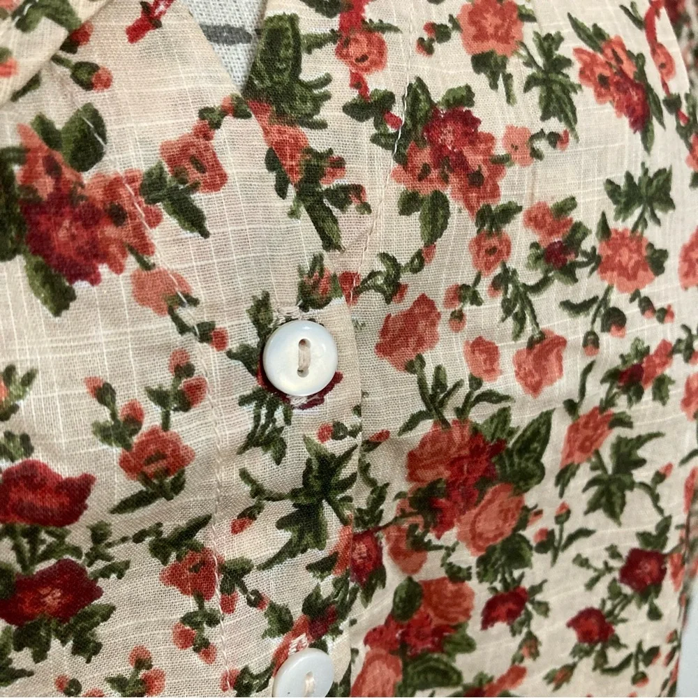 Free People Meant To Be Floral Roses Cotton Poet Blouse Statement Sleeves